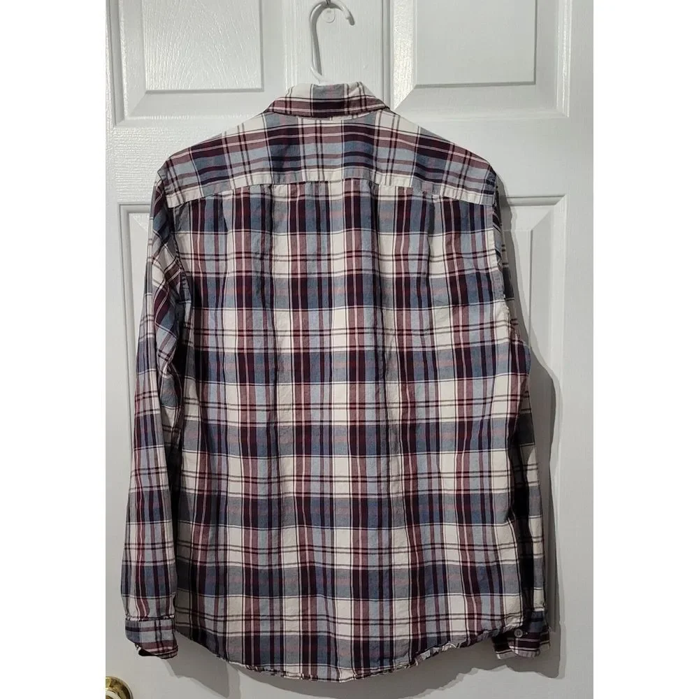 J.Crew Plaid Button Down Shirt Size Medium Long Sleeve Classic Fit Burgandy/Blue